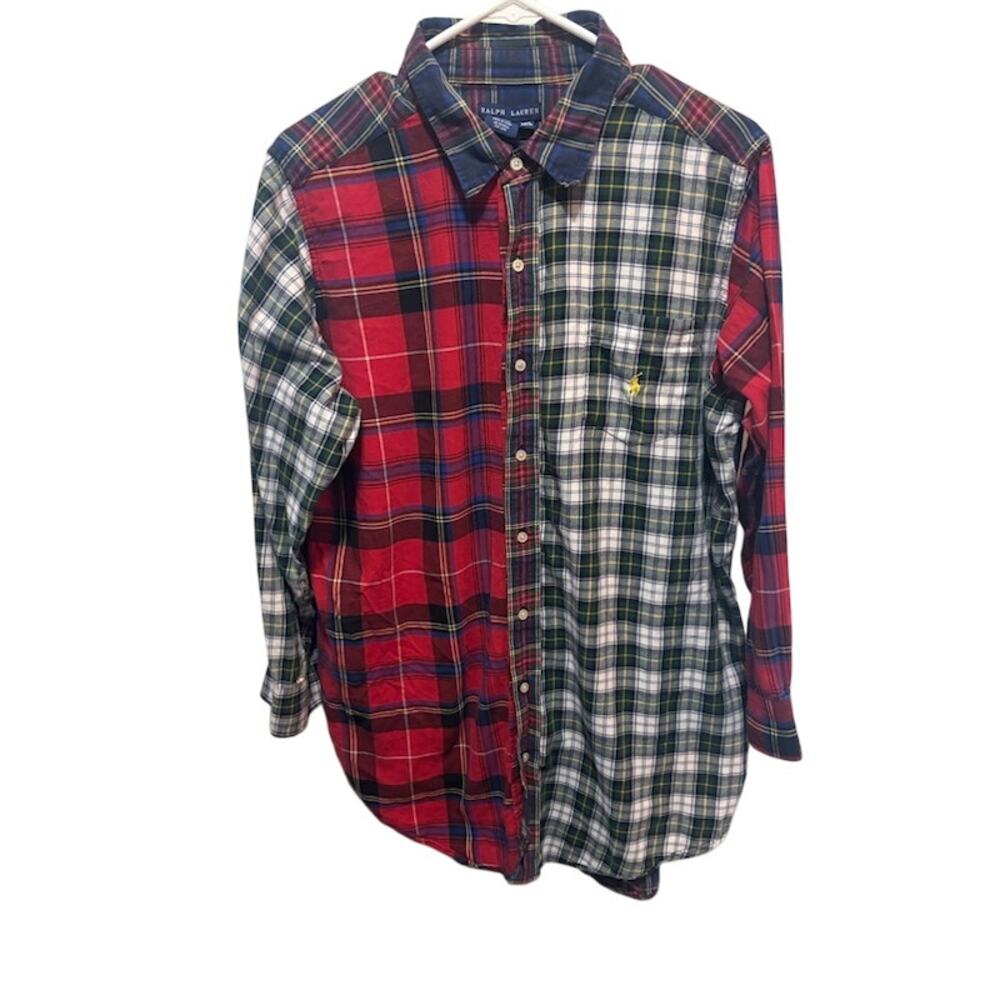 VTG Polo Ralph Lauren Shirt Men'd M/L Button Down Patchwork Plaid Lightweight